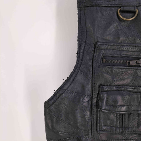 Italian Stone レザー パッチワーク ユーティリティベスト メンズ import:L