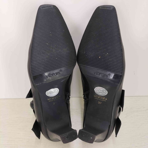 ミハマ MIHAMA リボンデザインスクエアトゥヒールブーツ Vibramソール レディース 37