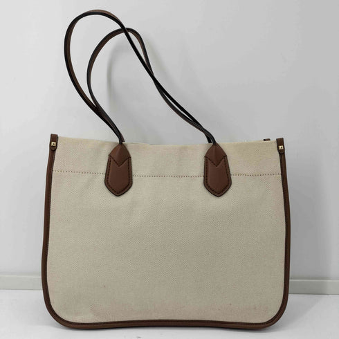 マイケルコース Michael Kors HEIDI ストライプ キャンバス×レザーベージュトートバッグ レディース