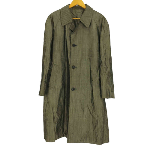 GIORDANO BASSO イタリア製 SETA PURA HENRY POOLE 裏地 玉虫 切替 絣り カスリ シルク ステンカラーコート メンズ