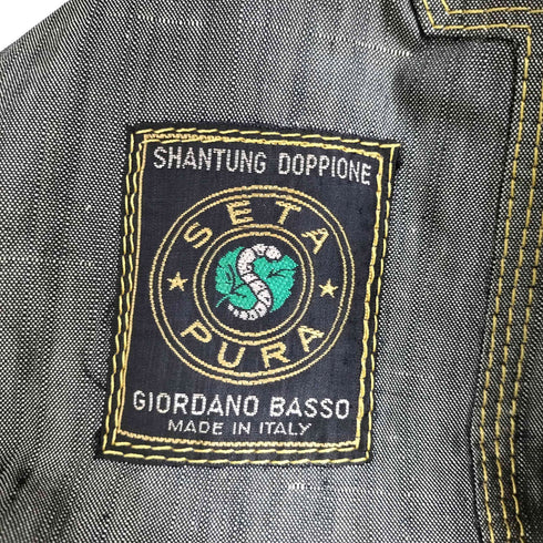 GIORDANO BASSO イタリア製 SETA PURA HENRY POOLE 裏地 玉虫 切替 絣り カスリ シルク ステンカラーコート メンズ