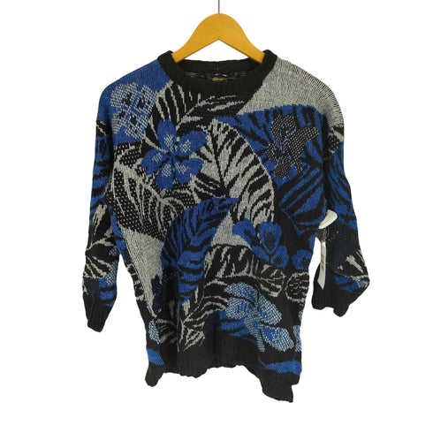 80S Spago knits USA製 花柄 総柄 メタリック ラメ アクリル ニット セーター レディース import:L