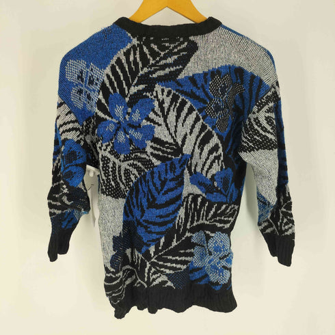 80S Spago knits USA製 花柄 総柄 メタリック ラメ アクリル ニット セーター レディース import:L