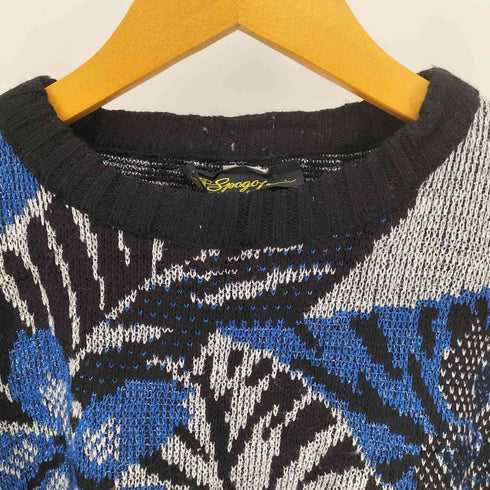 80S Spago knits USA製 花柄 総柄 メタリック ラメ アクリル ニット セーター レディース import:L