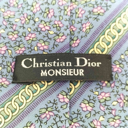 クリスチャンディオール Christian Dior 花柄 ストライプ シルクネクタイ メンズ