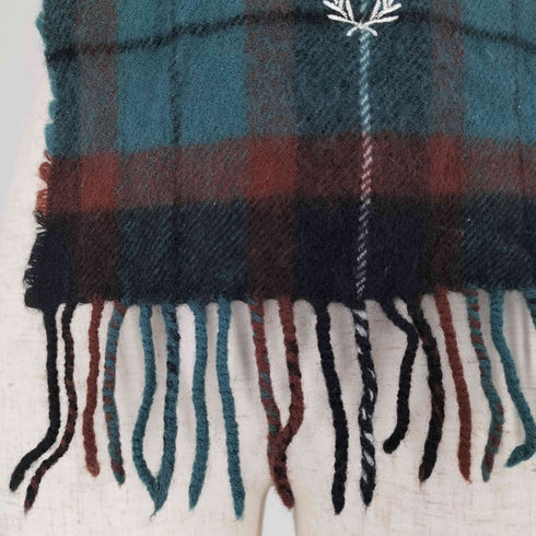 フレッドペリー FRED PERRY イギリス製 チェック柄 ロゴ刺繍 ウール フリンジマフラー メンズ