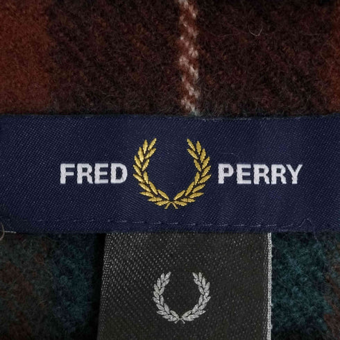 フレッドペリー FRED PERRY イギリス製 チェック柄 ロゴ刺繍 ウール フリンジマフラー メンズ