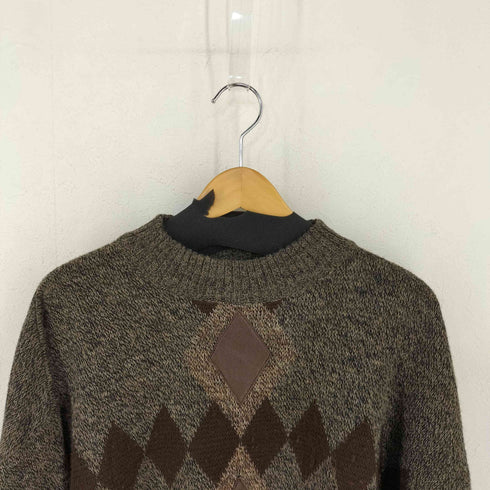 Gian Alberto MADE IN ITALY レザー切替 メランジアーガイルニット メンズ import:M