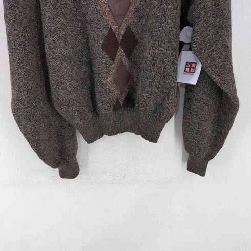 Gian Alberto MADE IN ITALY レザー切替 メランジアーガイルニット メンズ import:M