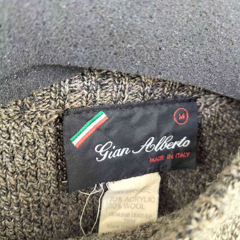 Gian Alberto MADE IN ITALY レザー切替 メランジアーガイルニット メンズ import:M