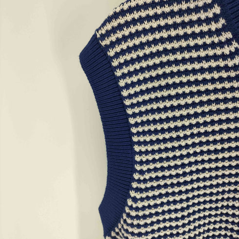 ザラ ZARA ボーダー コットン Vネック ニット ベスト メンズ L-XL