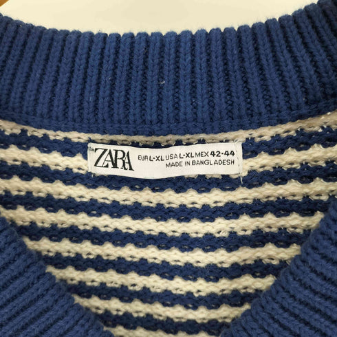 ザラ ZARA ボーダー コットン Vネック ニット ベスト メンズ L-XL