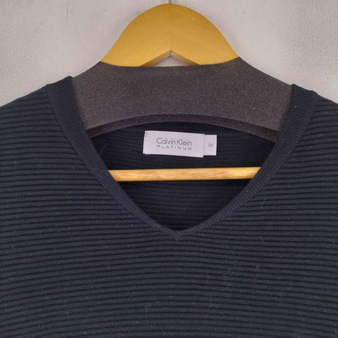カルバンクラインプラチナ CALVIN KLEIN PLATINUM サイドラインVネックコットンニット メンズ import:M