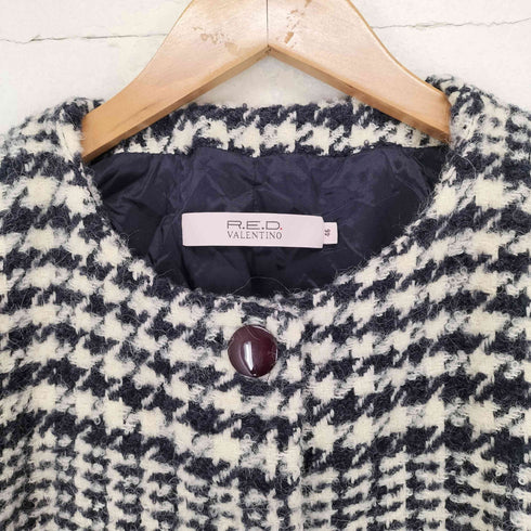 レッドヴァレンティノ RED VALENTINO アルパカモヘヤ混ウールチェックノーカラーコート レディース 46