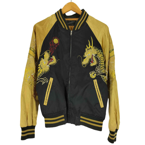 ホシヒメ Hoshihime 龍 大判 刺繍 黒金 サテン スカジャン メンズ FREE