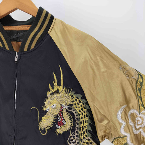 ホシヒメ Hoshihime 龍 大判 刺繍 黒金 サテン スカジャン メンズ FREE
