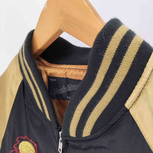 ホシヒメ Hoshihime 龍 大判 刺繍 黒金 サテン スカジャン メンズ FREE