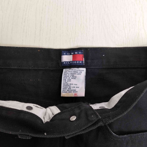 トミーヒルフィガー TOMMY HILFIGER ロゴ刺繍 七分丈 ブラック デニムパンツ メンズ 28