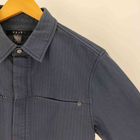 スビ KSUBI THE LINE L/S SHRT BANDAYDE 製品染 ストライプ スナップボタン L/S スタンドカラー シャツ メンズ import:S