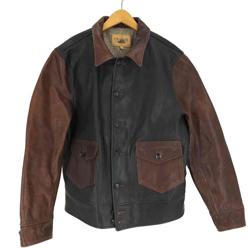 CIDU LEATHERS RIDERS 裏地付き バイカラー レザー シャツジャケット ネコ目ボタン ビッグサイズ メンズ 3XL
