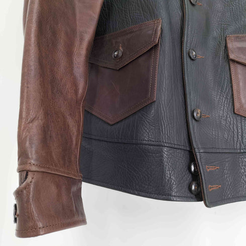 CIDU LEATHERS RIDERS 裏地付き バイカラー レザー シャツジャケット ネコ目ボタン ビッグサイズ メンズ 3XL