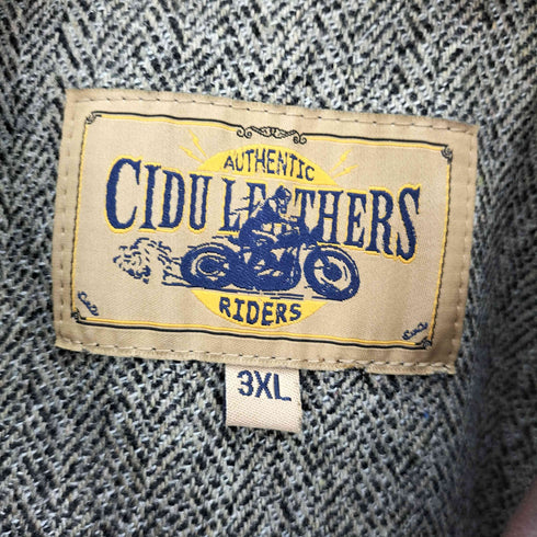 CIDU LEATHERS RIDERS 裏地付き バイカラー レザー シャツジャケット ネコ目ボタン ビッグサイズ メンズ 3XL