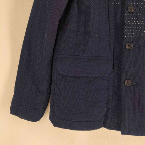 ブルーブルー BLUE BLUE 日本製 藍染 刺し子生地 ステッチ コットン ノーカラージャケット カバーオール メンズ JPN:3
