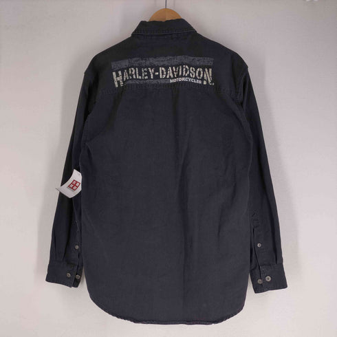 ハーレーダビッドソン HARLEY-DAVIDSON 00S 香港製 リップストップ 刺繍 L/S ワークシャツ メンズ import:S