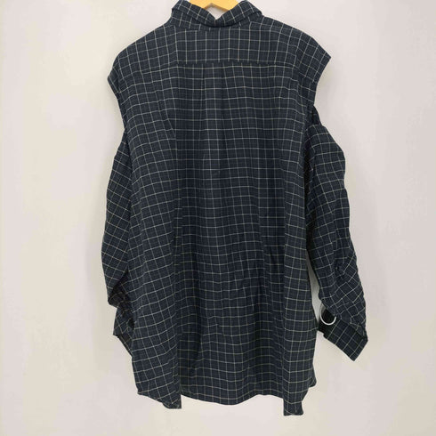 コットン ビッグサイズ チェック 裾ドローコード リメイク L/S シャツ レディース 3XB