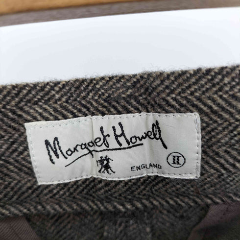 マーガレットハウエル MARGARET HOWELL 旧タグ 日本製 2タック ヘリンボーン ストレート ウール スラックス レディース JPN:2