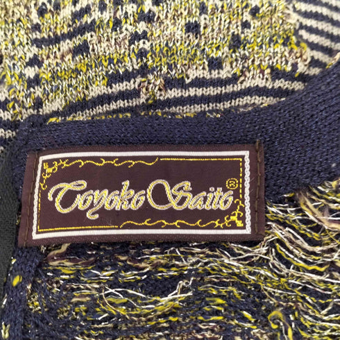 Toyoko Saito 幾何学模様 裾ボーダー切り替え ラメニット ワンピース レディース