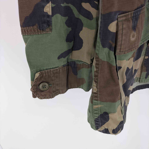 ユーエスアーミー U.S. ARMY 90S HOT WEATHER WOOLAND CAMOFLAGE BDU ホットウェザー ウッドランド カモ 迷彩柄 ワッペン ナイロン コットン リップストップ ミリタリー シャツ 1999年製 メンズ SMALL REGULAR