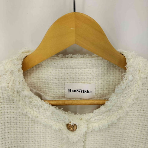 HanSiYiShe ノーカラー ツイードジャケット 金ボタン レディース