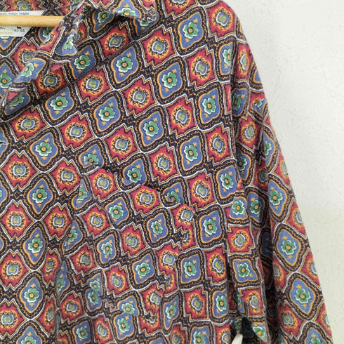 ジェーシーペニー JC Penney 三角タグ オープンカラー コットンネルシャツ プリネル パジャマシャツ メンズ import:L
