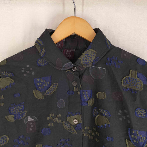 花総柄刺繍 プリーツデザインシャツワンピース リバーシブル レディース