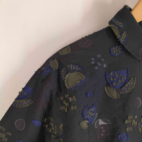 花総柄刺繍 プリーツデザインシャツワンピース リバーシブル レディース