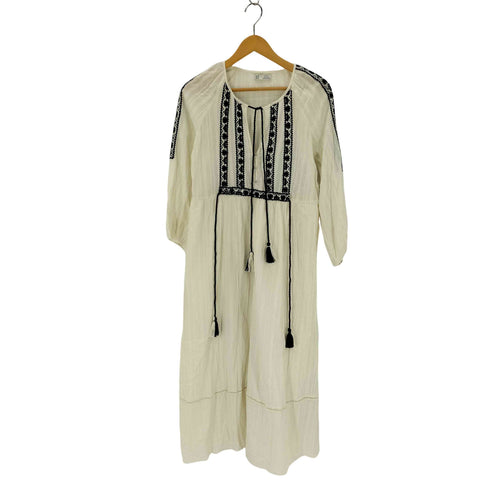ザラ ZARA TRF EMBROIDERED DRESS 刺繍 フリンジワンピース レディース import:M