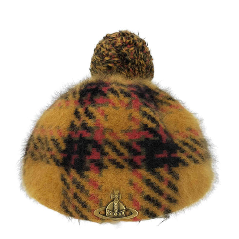 ヴィヴィアンウエストウッド Vivienne Westwood アンゴラウール チェック ボンボンニット帽 レディース M