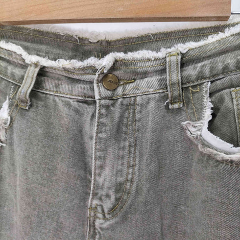 カットオフ加工ワイドデニムパンツ メンズ