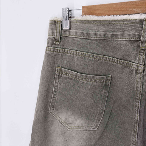 カットオフ加工ワイドデニムパンツ メンズ