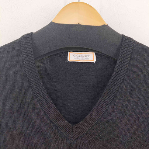 イヴサンローラン Yves Saint Laurent tricots pour homme YSLロゴ刺繍 ウールリネンVネックニット ブラック メンズ import:L