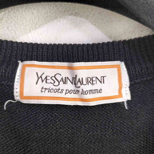 イヴサンローラン Yves Saint Laurent tricots pour homme YSLロゴ刺繍 ウールリネンVネックニット ブラック メンズ import:L