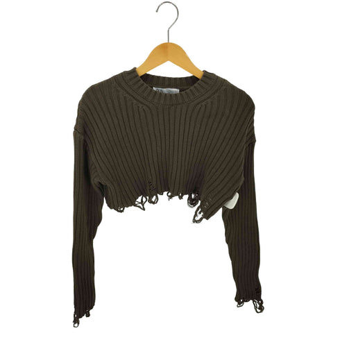 ザラ ZARA クラッシュ加工 ショート丈 L/S ニット レディース import:S
