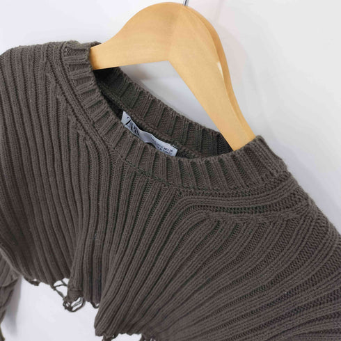 ザラ ZARA クラッシュ加工 ショート丈 L/S ニット レディース import:S