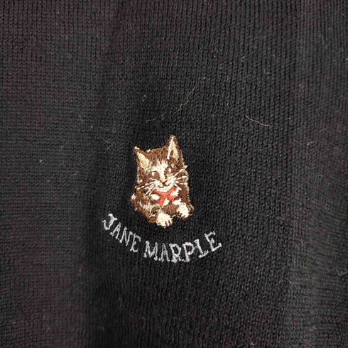 Jane Marple ウール100% ワンポイント刺繍 ポケット付きカーディガン 猫 レディース import:M