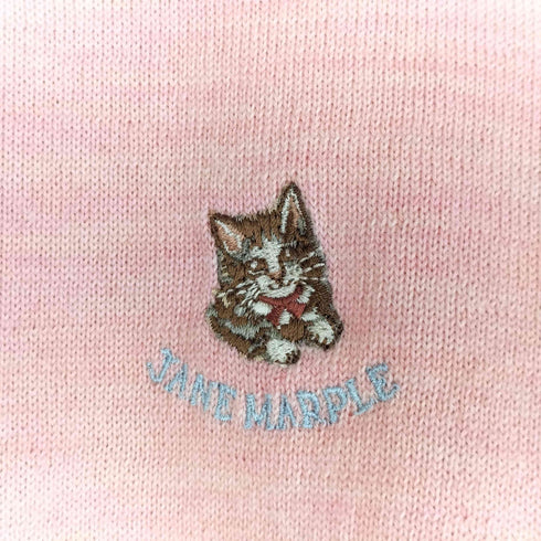 Jane Marple ウール100% ワンポイント刺繍 ポケット付きカーディガン 猫 レディース import:M