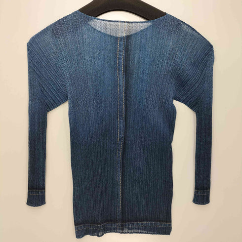 プリーツプリーズイッセイミヤケ PLEATS PLEASE ISSEY MIYAKE デニム転写プリント プリーツカーディガン レディース JPN:3