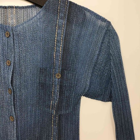 プリーツプリーズイッセイミヤケ PLEATS PLEASE ISSEY MIYAKE デニム転写プリント プリーツカーディガン レディース JPN:3