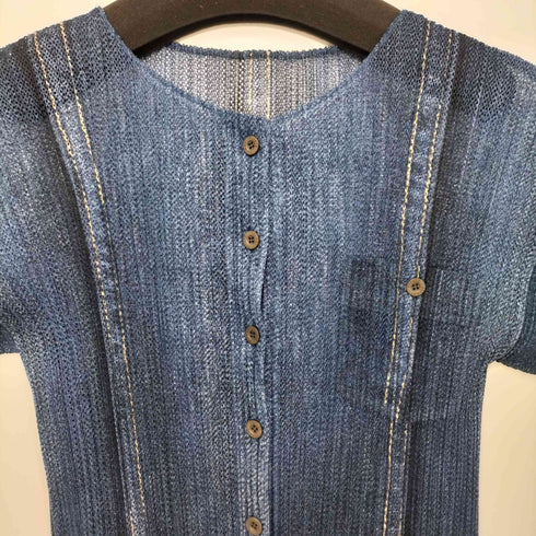 プリーツプリーズイッセイミヤケ PLEATS PLEASE ISSEY MIYAKE デニム転写プリント プリーツカーディガン レディース JPN:3