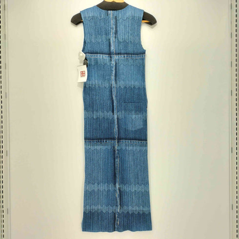 プリーツプリーズイッセイミヤケ PLEATS PLEASE ISSEY MIYAKE デニム転写プリント ノースリーブ プリーツワンピース レディース JPN:3